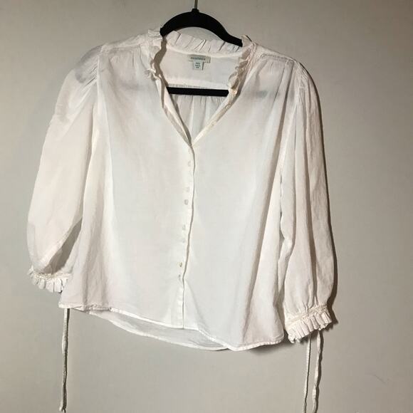 Sundance peasant boho white button up cotton blouse sz pxs oversized frilly top - Picture 1 of 10